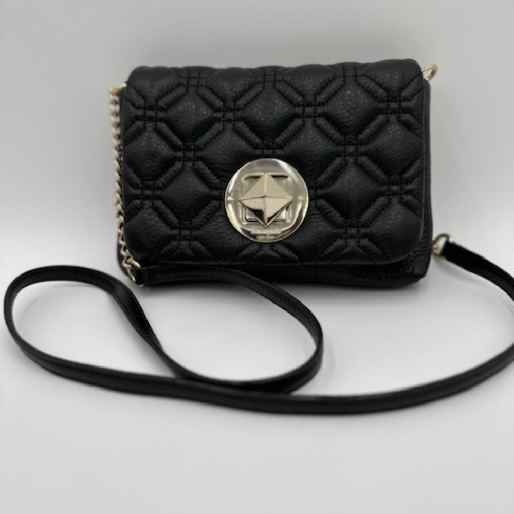kate spade Black Leather Crossbody, Quilted Flap w/ Turn Lock Closure